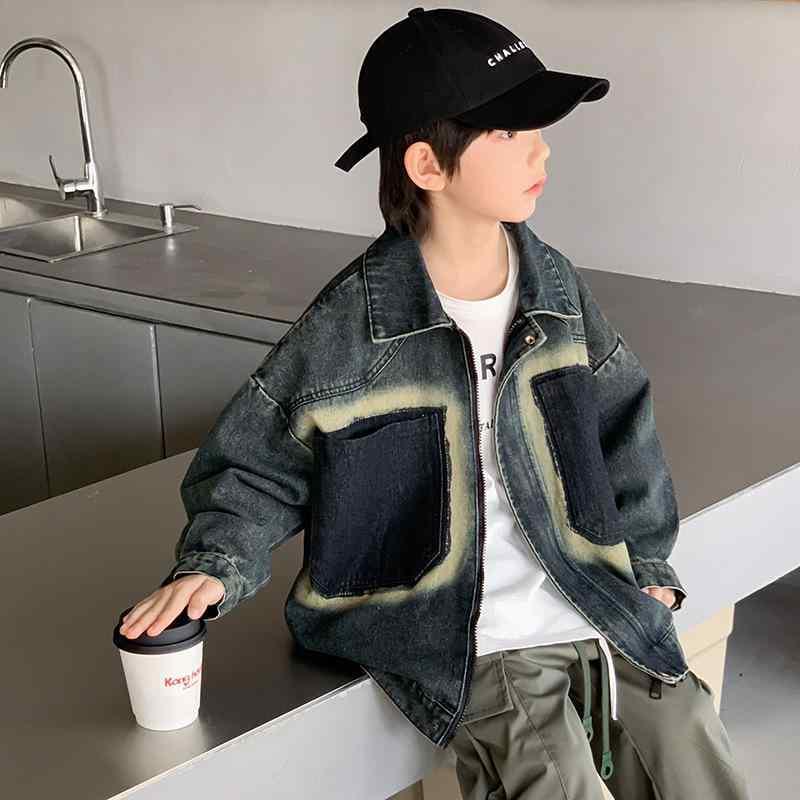 子供服 ジャケット 男の子 アウター デニムジャケット 長袖 襟付き 春秋 ボーイズ おしゃれ カジュアル スプリングコート 通学 普段使い