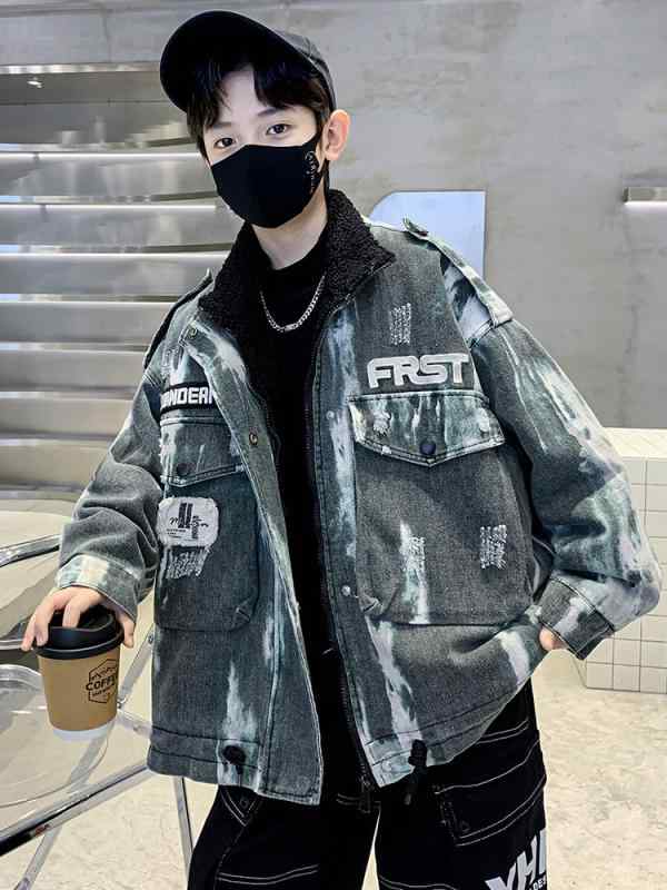 子供服 アウター 男の子 裏起毛 デニム ジャケット 秋冬 厚手 ボーイズ コート 中学生 高学年 グレー 緑 デニムジャケット 通学 普段使い 防寒