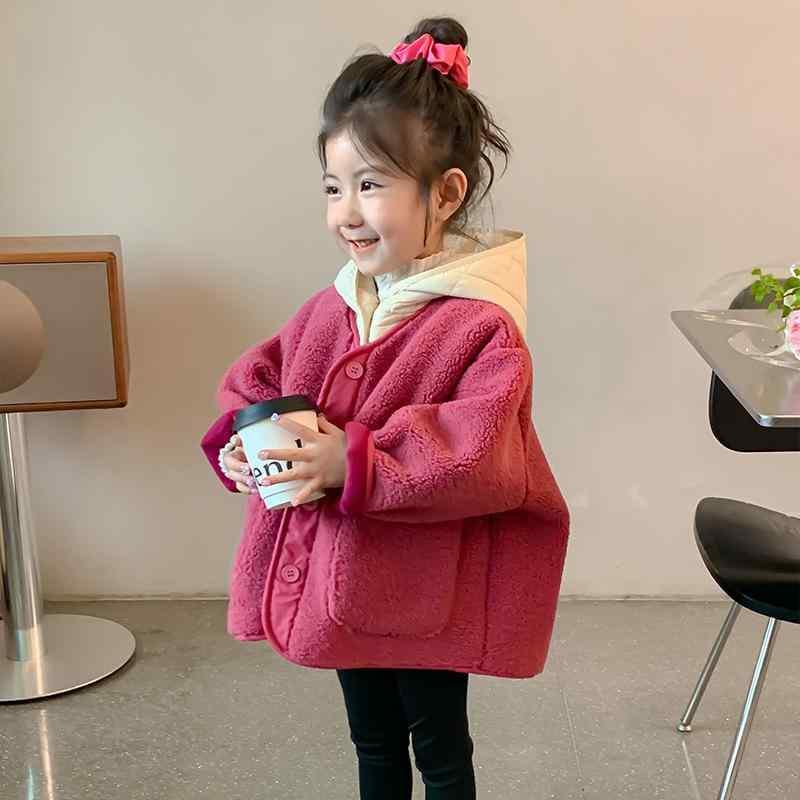 子供用ジャケット 女の子 秋冬 セットアップ 中綿入り 厚手 冬服 アウター トップス 100cm 110cm 120cm 130cm 140cm 150cm ポリエステル 翻 Collar 襟付き 無地 桃色