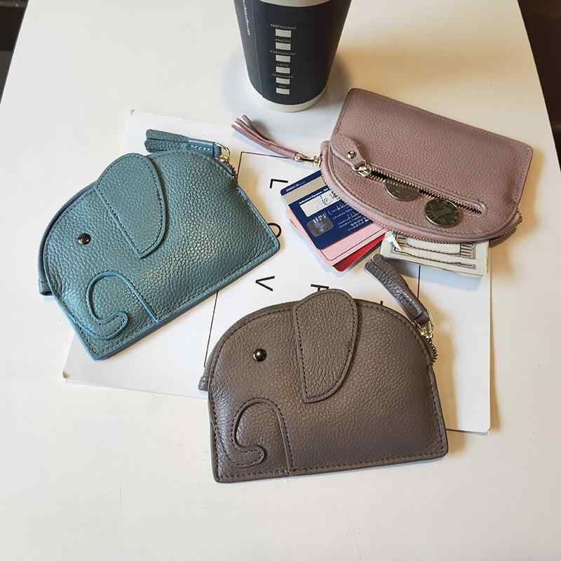 財布 レディース ミニ 牛革 コインケース アニマル ゾウ 象 タッセル キーホルダー付き 小銭入れ 女性 カード入れ 普段使い ブルー ブラック ピンク系 グレー