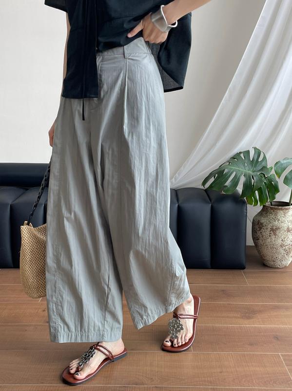 パンツ レディース 高腰 直筒パンツ ゆったり カジュアルパンツ ワイドレッグパンツ 薄手 70%コットン 銀灰色 青灰色