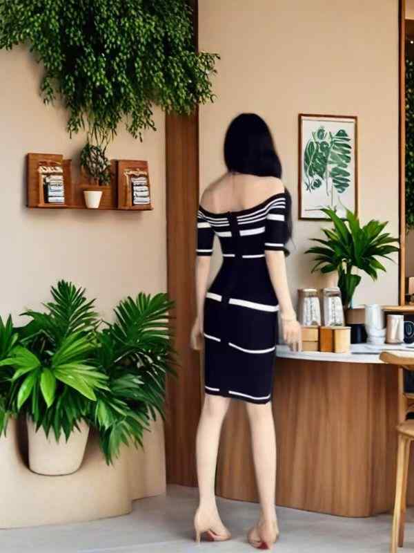 衣装 成人女性用 色っぽい 縞模様 収腰 か細い バンデージ 風呂敷き包みスコート ご機嫌酉の方角 中丈 黒 短袖 肩紐 V素っ首 膝丈 真っただ中丈 きつい 相応う 酉の方角目じるし 伸縮性 ポリエステル スパンデックス 雑ぜ合わせる ジッパー 流行り 表どおり