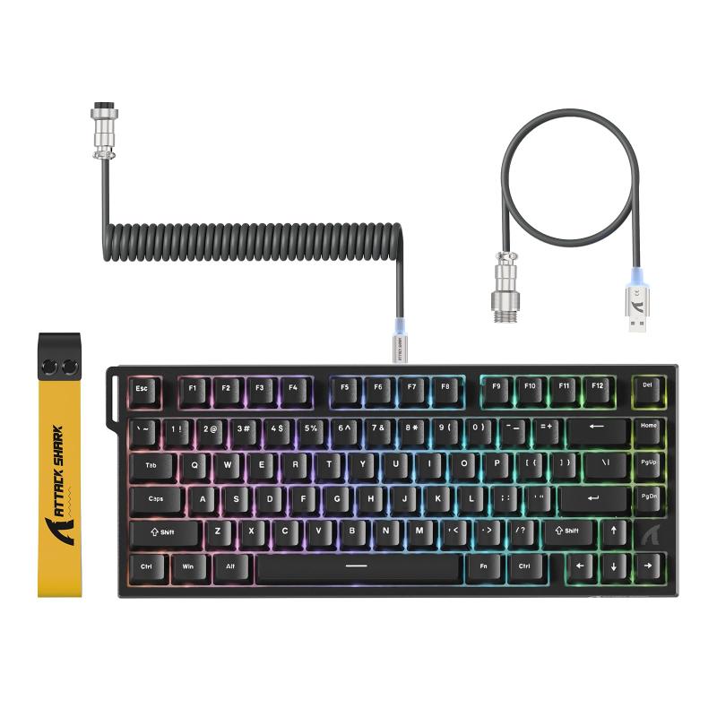 ATTACK SHARK R82HE ゲーミングキーボード ラピッドトリガーキーボードメカニカル有線75% コンパクトRT0.005mm 8000hz RGB バックライトUSB 磁気スイッチキーボード 80キー 0.08msディレイ ダブル PBTキー
