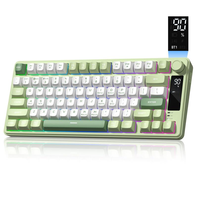 Womier DK75 ゲーミングキーボード ワイヤレス 静音キー 75％キーボード RGBトライモード（有線/BT/2.4GHz) 多機能ノブと ディスプレイ付き Windows/Mac用