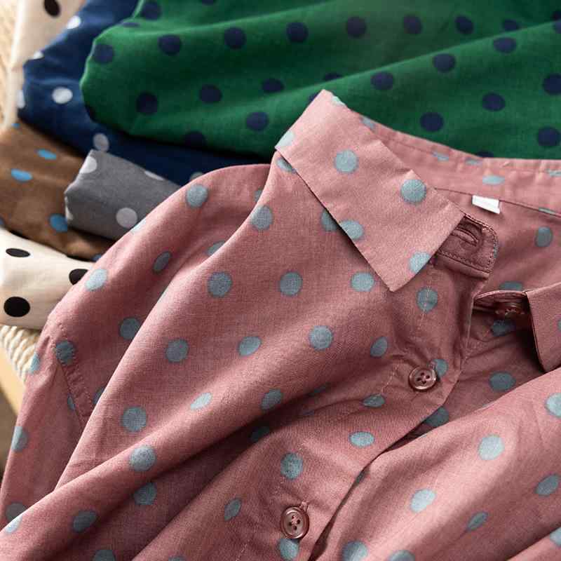 レディース シャツ トップス ピンク ドット柄 ワイド ゆったり 軽量 綿 素材 シャープネック ロングスリーブ 長袖 通勤 スタイル 気質 ビジネス 普段使い 切り替え デザイン 接触冷感 吸湿速乾 春夏 シーズン｜シャドーテール