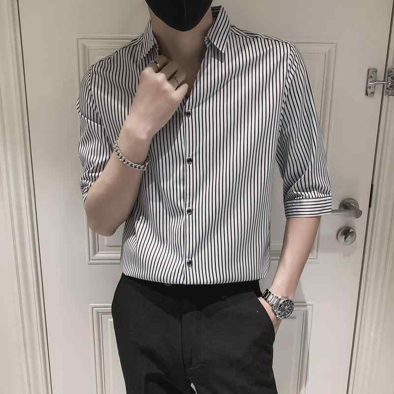 シャツ メンズ 七分袖 ストライプ スリムフィット トップス ポリエステル カジュアル 男性用 白 黒 4,341円