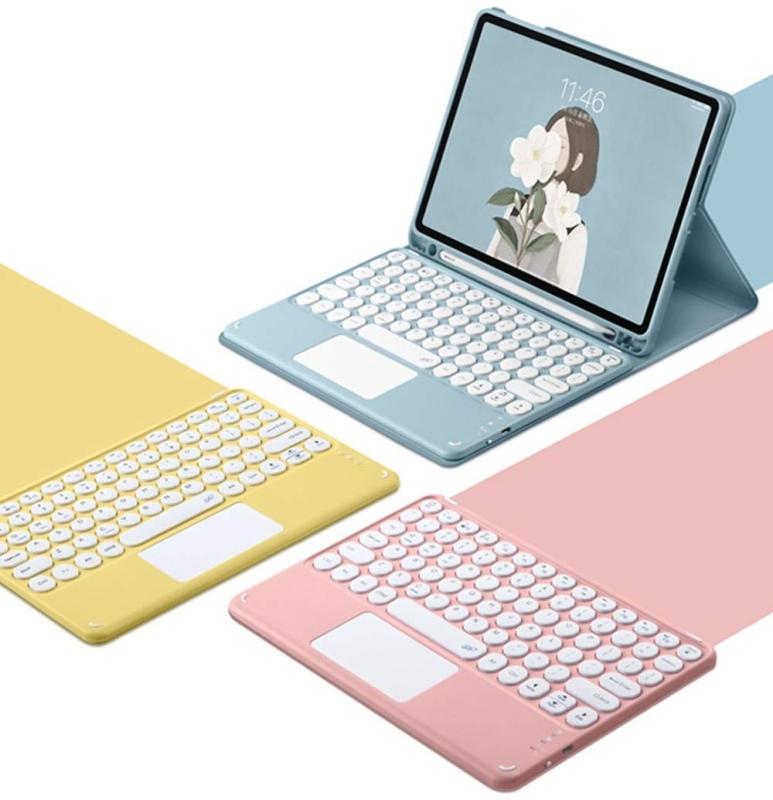 iPad 10 9 8 7 6 5 Air 5 4 Pro 11 12.9 Mini 6 5 キーボード ケース タッチパッド付き 丸型キー 可愛い 分離式 カラーキーボード カバー トラックパッド付き ペンホルダー付き