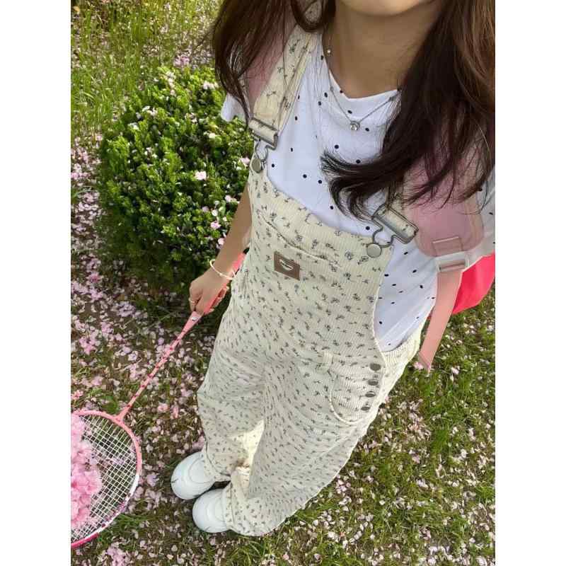背?パンツ レディース 韓国風 フラワープリント ワイドレッグパンツ ハイウエスト ゆったり かわいい 杏色 S M L XL 2XL