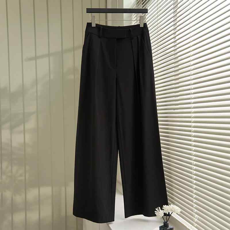 パンツ レディース 春夏 ウール混紡 カジュアルパンツ ストレートパンツ ハイウエスト 美脚 ロング丈 黒 S M L XL XXLサイズ 通勤着