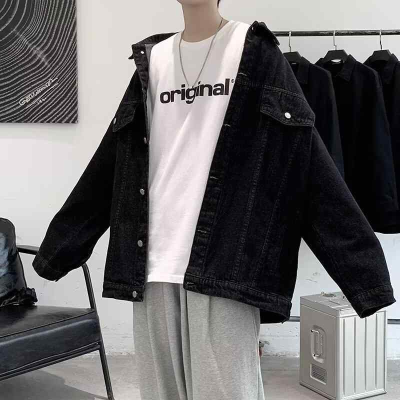 ジャケット メンズ デニムジャケット Gジャン 男性用 ゆったり 襟付き ライトブルー ブラック M L XL 2XL 3XL 春秋