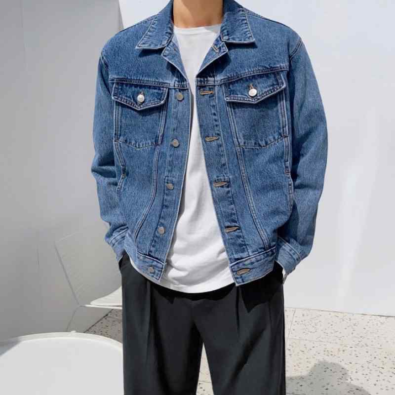 ジャケット 男性用 デニムジャケット Gジャン ブルゾン 厚手 ルーズフィット ワーク 春物 無地 普段使い|シャドーテール