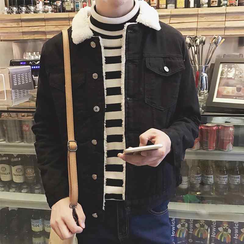 ジャケット 男性用 デニム 裏起毛 ブルゾン ゆったり 厚手 暖かい 秋冬 ブラック ブルー系 カジュアル アウター