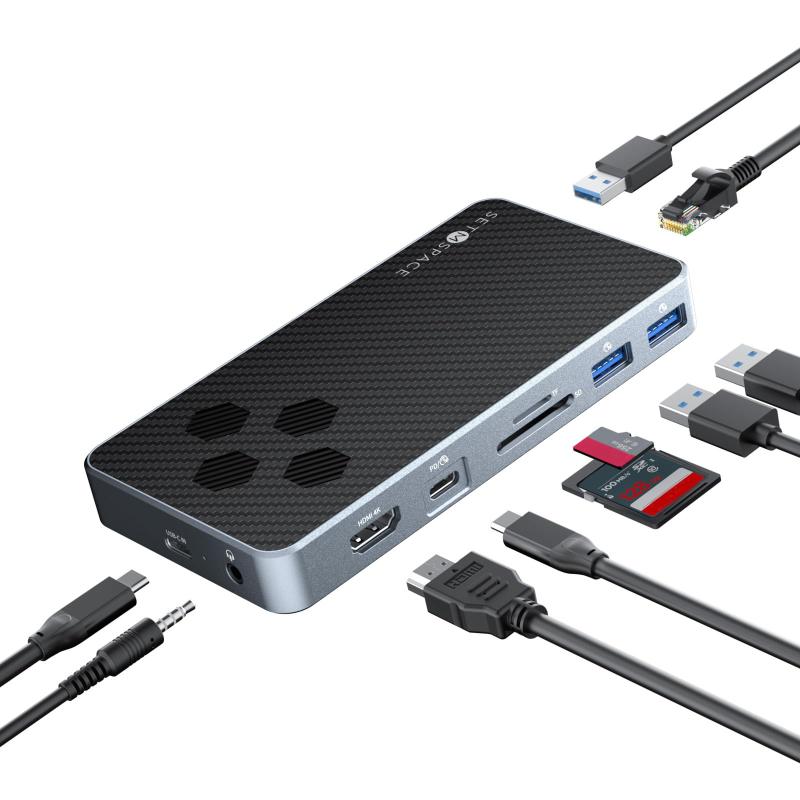 ドッキングステーションとM.2 SSD外付けケース SETMSPACE 10 ポートドッキングステーションUSB C (HDMI×1 イーサネット×1 USB-A×3 USB-C×1 TF/SDカードリーダー×1 3.5mm×1 M-Key NVME S