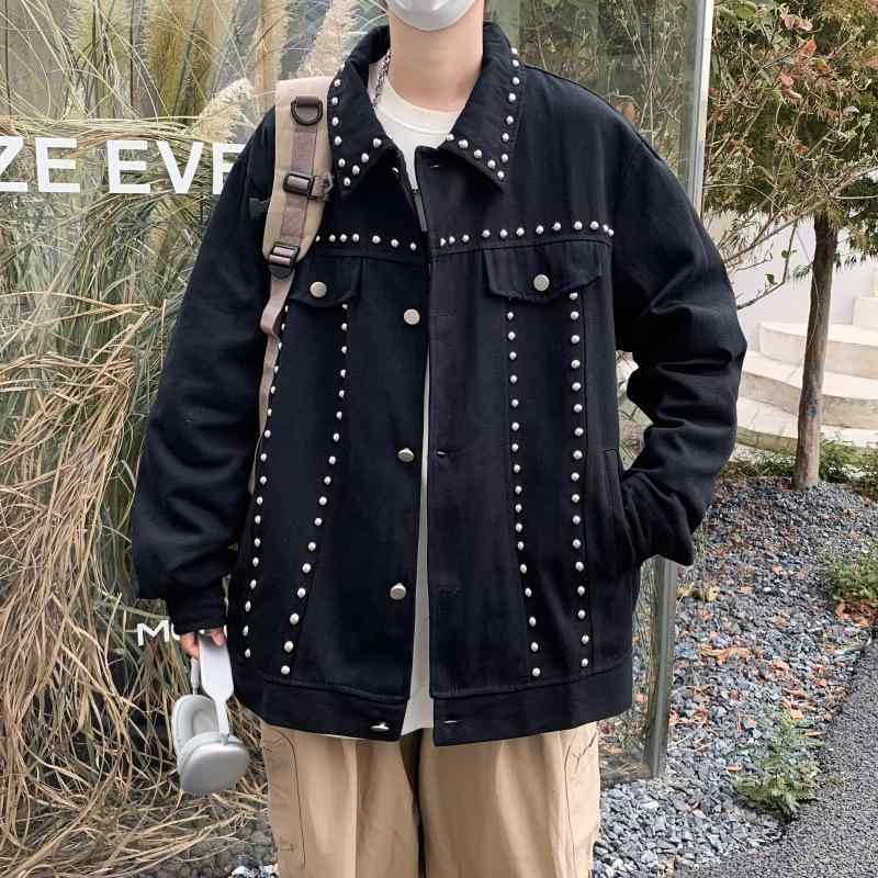 デニムジャケット 男性用 Gジャン ブルゾン アウター 柳? リベット ?松 カジュアル ブラック トップス 長袖 春秋