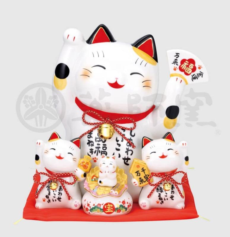 薬師窯(yakushigama) 彩絵お金まねき猫(萬福まねき)(貯金箱) 【7502】 運気アップ 風水 置物 インテリア 猫 ねこ ネコ
