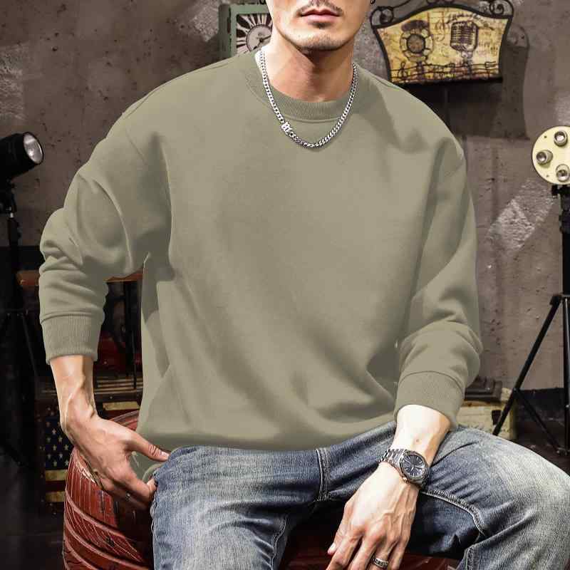 メンズ スウェット トップス 丸首 長袖 ルーズフィット ビッグシルエット ワイド 秋冬 厚手 加? 接触冷感 ポリエステル 綿混 純色 落肩袖 日常 カジュアル ストリート ファッション プリント 柄 青少年 成人 軽量 伸縮性 吸湿速乾 ブラック ネ