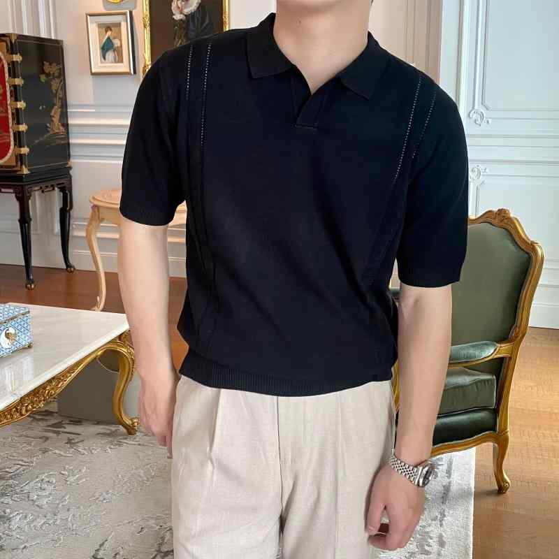 ポロシャツ メンズ 半袖 ストライプ トップス 薄手 スタイリッシュ カジュアル おしゃれ 男性用 黒 白