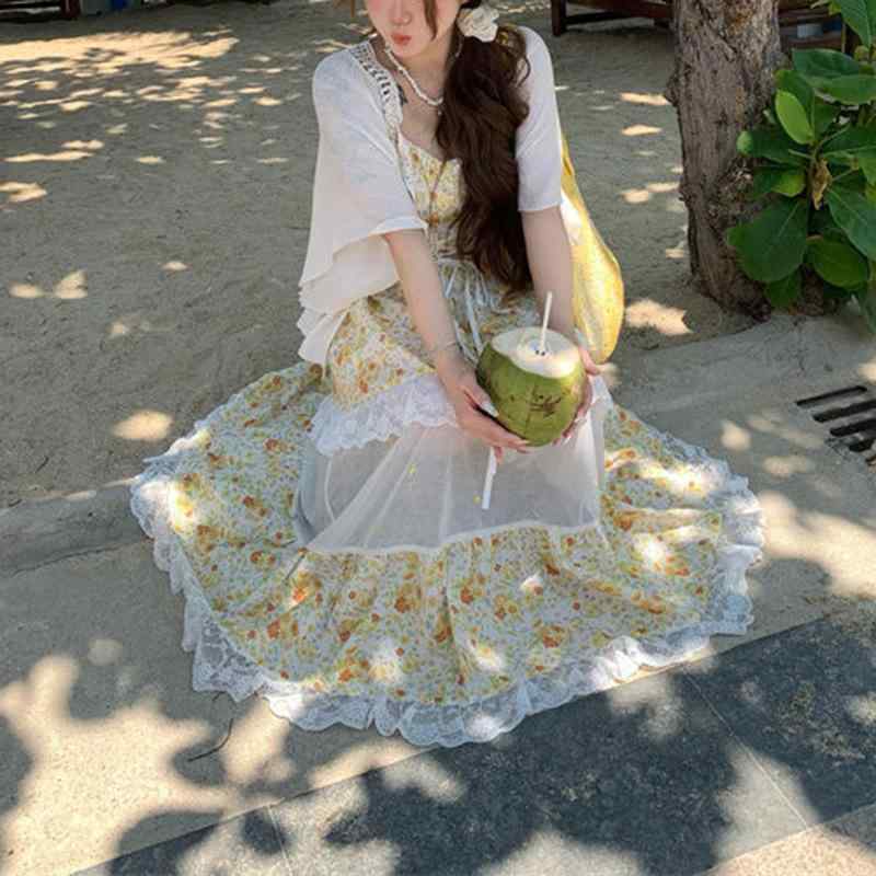 ワンピース レディース 大きいサイズ 韓国風 リゾート風 花柄 キャミワンピース 長袖カーディガン 2点セット 痩せ見え ポリエステル 通勤｜シャドーテール 12,994円