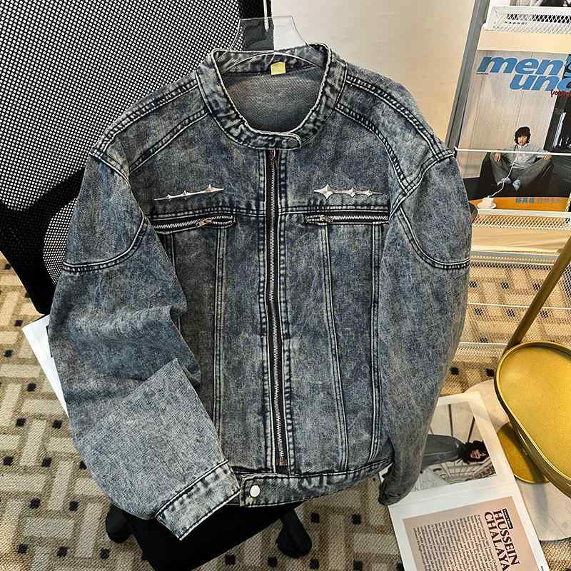 ジャケット 男性用 Gジャン デニム ダメージ ウォッシュ加工 無地 ドロップショルダー ワイドシルエット ブルゾン アウター トップス スプリングコート