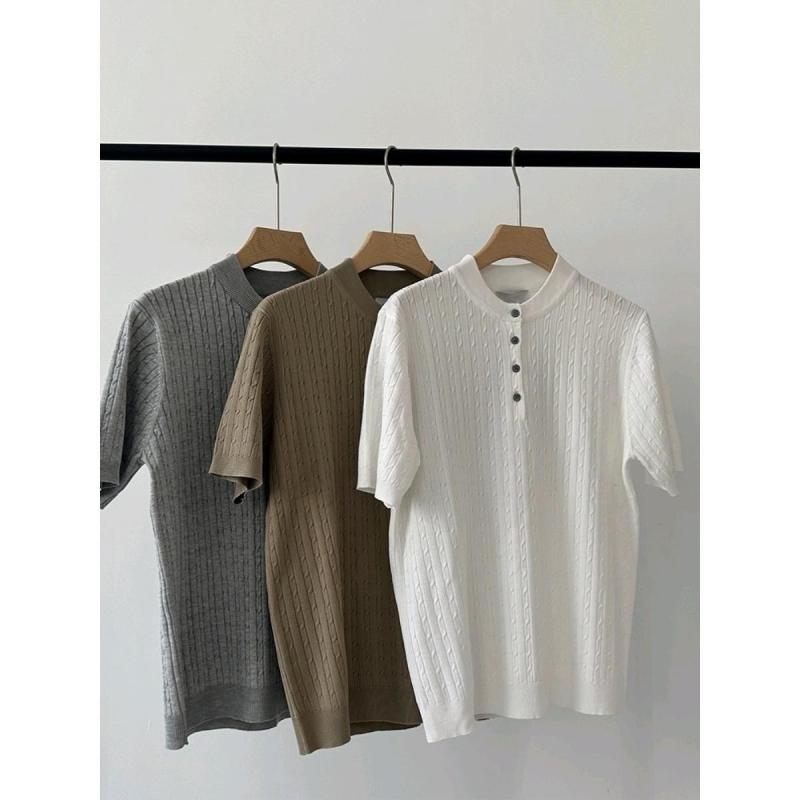 Tシャツ メンズ 半袖 ニット トップス 接触冷感 無地 サマーニット 薄手 韓国風 カジュアル 男性用 オシャレ 春夏 白 グレー 黒