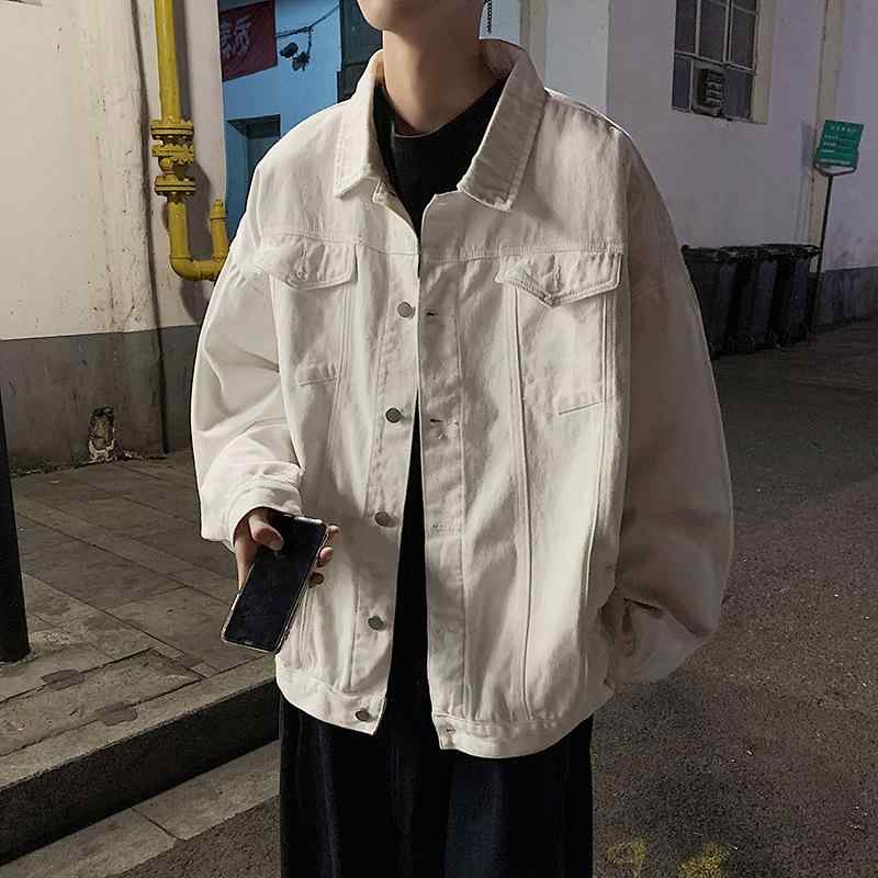デニムジャケット メンズ 男性用 Gジャン トップス 春秋 韓国風 ゆったり 羽織り カジュアル ライトアウター 白 黒 綿 多ポケット