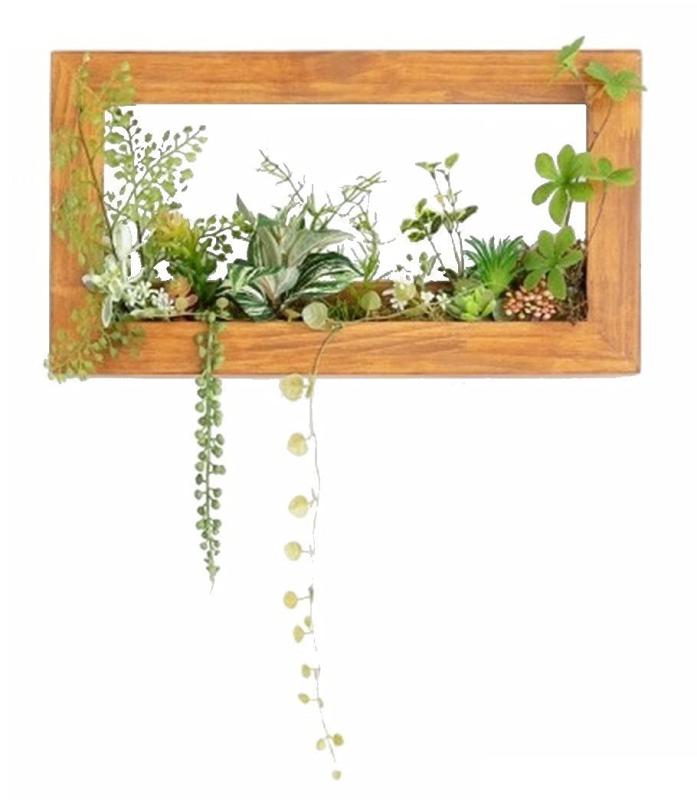 MedianField 【 ウォールグリーン 壁掛け フェイク 木枠 】 フェイクグリーン 観葉植物 造花 おしゃれ インテリア 人工観葉植物 エアープランツ 室内 大型 フレーム アンティーク 雑貨 人工 多