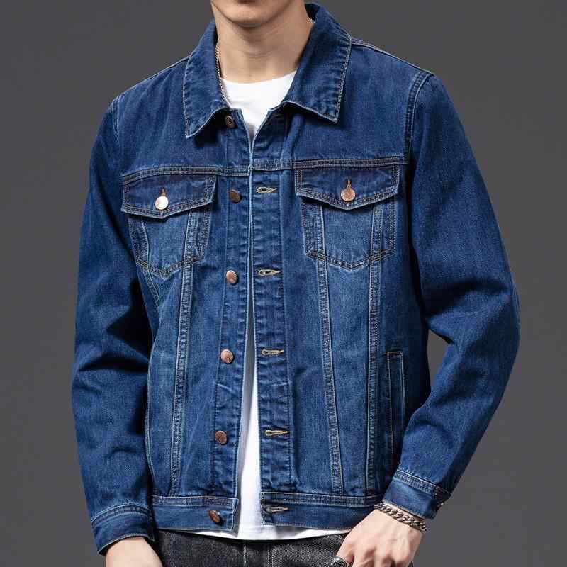 ジャケット 男性用 デニム ウォッシュ加工 ブルゾン スリムフィット 無地 ワーク 春夏 カジュアル トップス 長袖 コットン 深青色 浅青色
