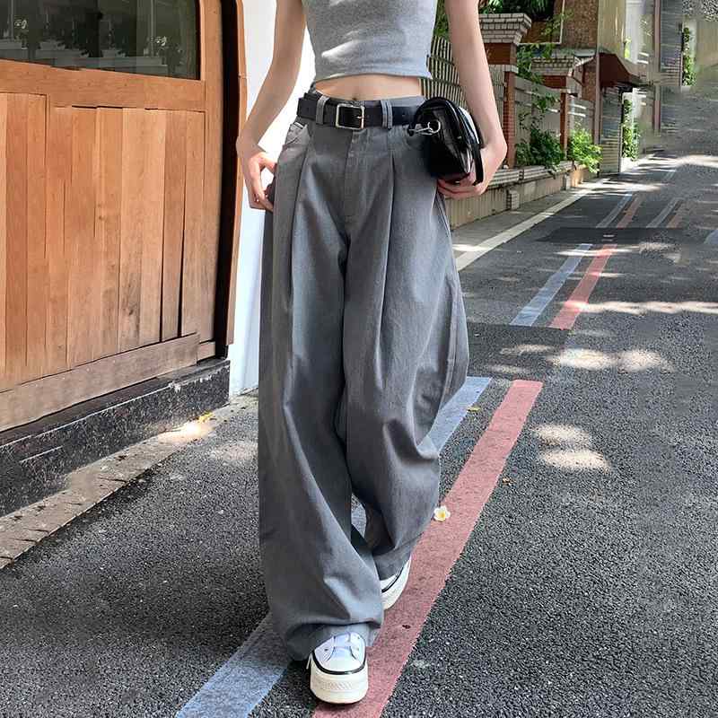 パンツ レディース グレー ワイドパンツ ストレートパンツ ゆったり 高見え 高身長 高腰 コットン 普段使い 通勤 オフィス カジュアル きれいめ 上品 秋冬