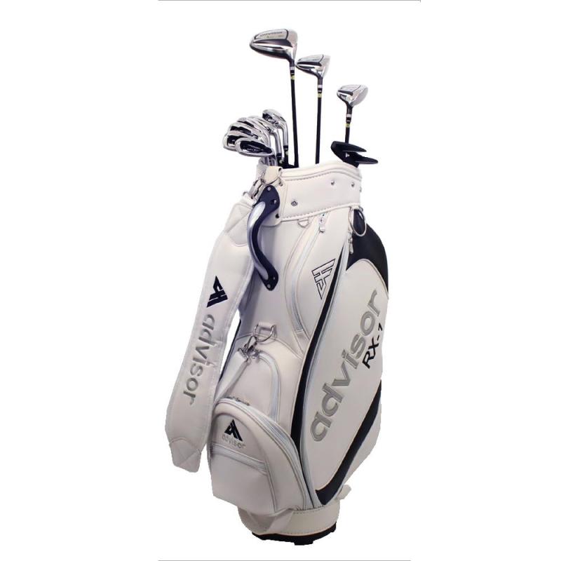 advisor(アドバイザー) RX-1 クラブセット 11本セット(1W,3W,UT,I#5-9,PW,SW,パター) フレックス:S キャディバッグ付 ウッド:カーボンシャフト アイアン:スチールシャフト 左利き用 ホワイト×ブラ