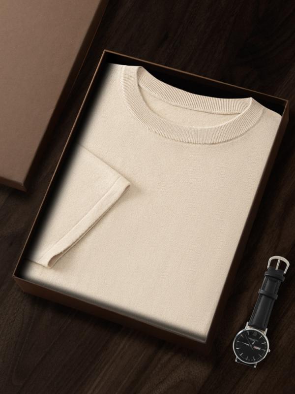 Tシャツ メンズ 男性用 大きいサイズ 桑蚕? カシミヤ ニット 薄手 半袖 ラウンドネック カットソー トップス ビジネス カジュアル 無地 春夏 秋冬 伸縮性 通気性 抗菌 浅米色 グレー 紺色 ブラック 空色