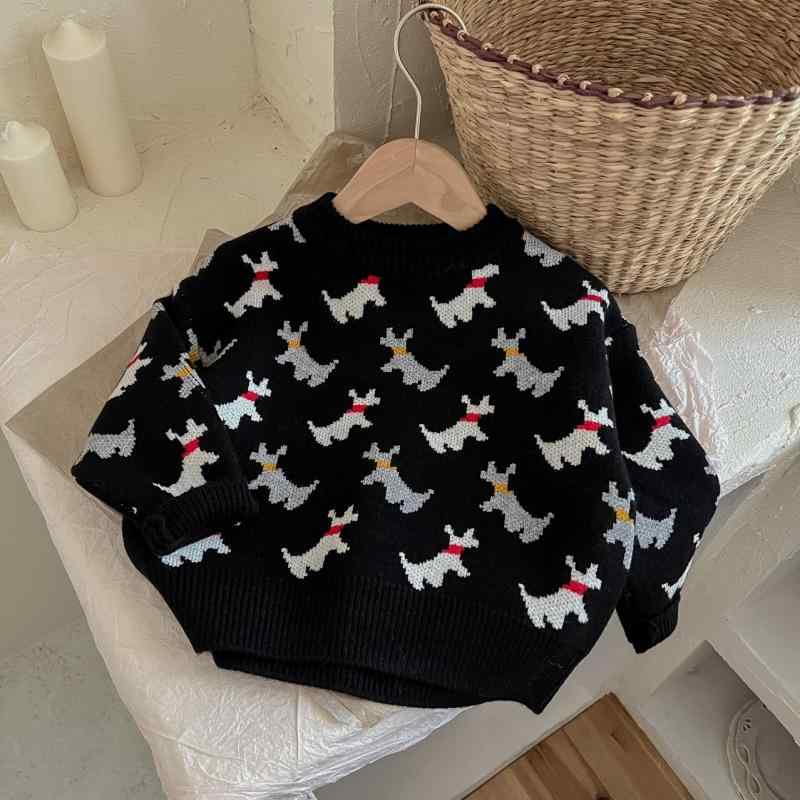 ニット ベビー キッズ 男の子 カートーン 小犬 セーター 長袖 トップス 秋冬 子供服 かわいい 柔らかい