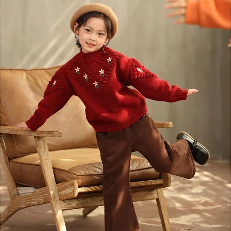 子供服 ニット・セーター 女の子 秋冬 厚手 丸首 トップス プリンセス風 刺繍 110cm 120cm 130cm 140cm 150cm 160cm