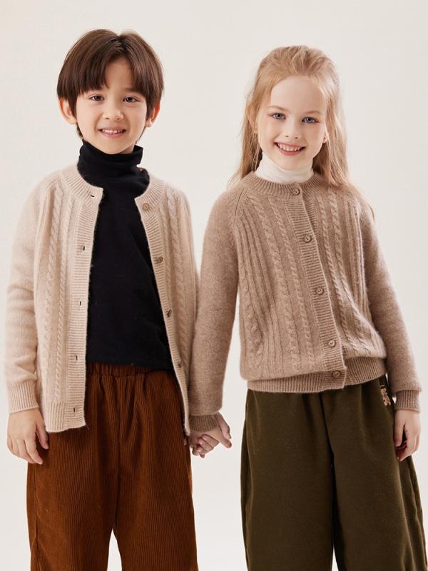 子供服 ニット カーディガン 秋冬 ベビー服 ウール セーター 男の子 女の子 厚手 丸首 トップス ミルキーカラー 100 110 120 130 140 150 160 170