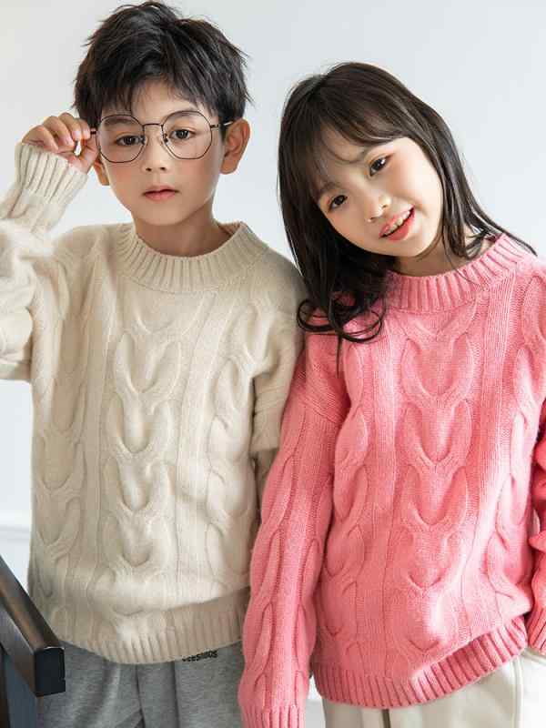 編み物 キッズ 赤ちゃん用 羊毛 スウェーター 丸首 防寒 朦々たる 編み物 トップス 男女兼用 秋冬 象牙色 サクラ色系 黄色 パープル