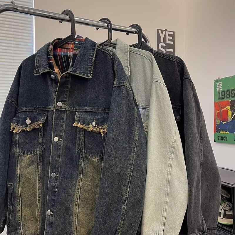 デニムジャケット メンズ 春秋 ウォッシュ加工 ダメージ加工 レトロ ストリート系 ゆったり アウター Gジャン ブルゾン