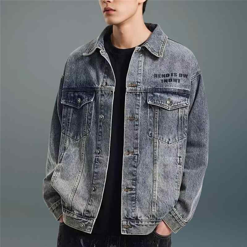 ジャケット 男性用 デニムジャケット 春秋 美品 韓国風 ストリート系 ゆったり 普段使い 襟付き 長袖 ブルゾン アウター