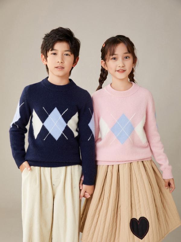 編み物 キッズ 秋冬 丸首 うつり変わり スウェーター 御坊っちゃん うしろ帯 赤ちゃん 朦々たる カシミール混 トップス 普段使い走り 通学着 110糎 120糎 130糎 140糎 150糎 160糎 170糎 薄墨色 サクラ色系 青み 紺色