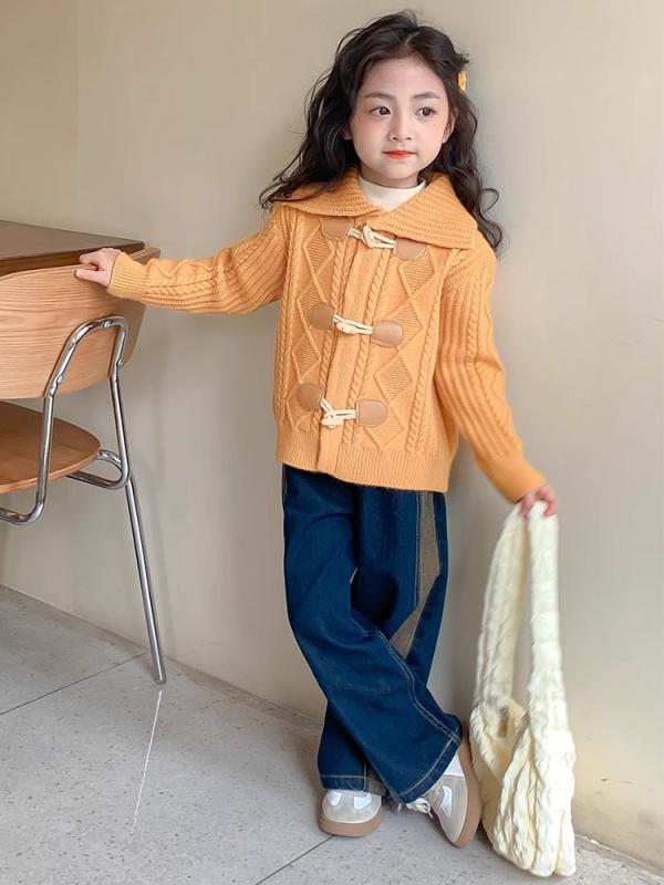 ニットカーディガン ガールズ キッズ 春秋 女の子 子供服 トップス かわいい 長袖 丸首 無地 羽織りもの イエロー ベージュ