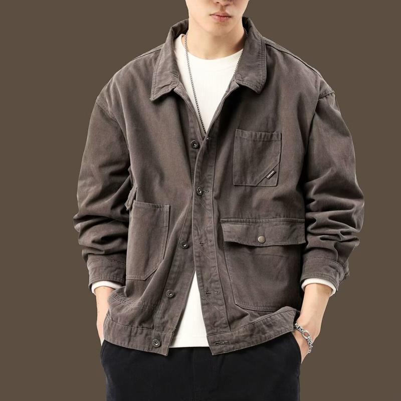 ジャケット 男性用 デニムジャケット ブルゾン Gジャン ゆったり ブラック ブラウン ポケット付き スプリングコート ライトアウター