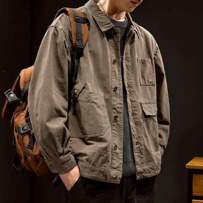ジャケット 男性用 ブルゾン デニム コットン ゆったり ヴィンテージ風 カフェ色 黒 緑色 ブラウン M L XL 2XL 3XL 4XL