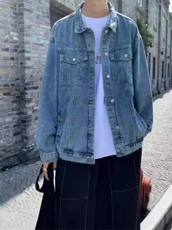 ジャケット 男性用 デニム 春秋物 韓国風 ゆったり BF 原宿風 レトロ Gジャン 耐摩耗性 浅青色 M L XL XXL XXXL 多数ポケット