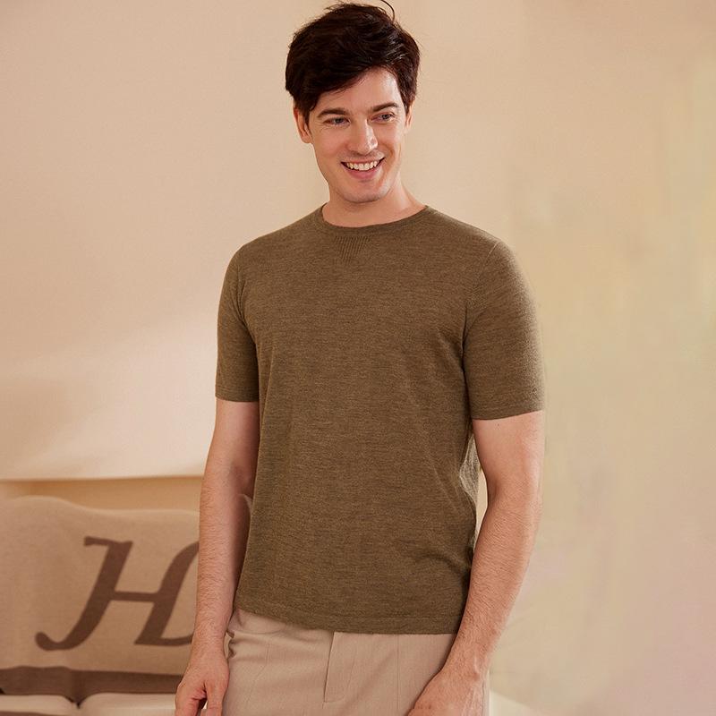 ニット メンズ 男性用 半袖 Tシャツ 薄手 サマーニット クルーネック プルオーバー トップス カットソー 羊毛 羊毛 100% 無地 リラックス 部屋着 普段使い