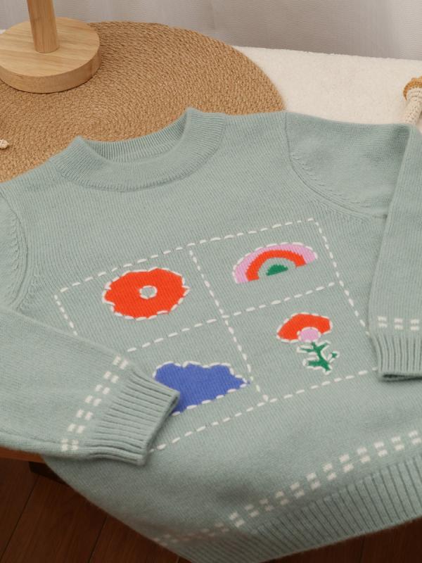 子供用 ニット セーター 男女兼用 ベビー服 トップス ウール100％ 秋冬 防寒 暖かい かわいい ストライプ カートーン 配色 クルーネック 長袖 普段着 部屋着 アウトドア
