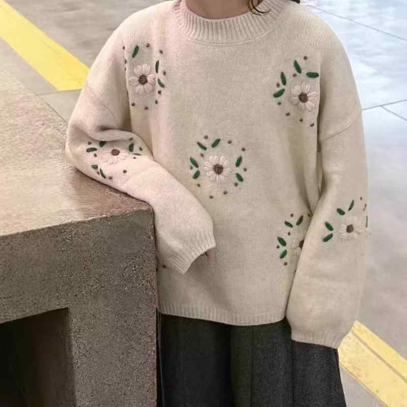 ニット・セーター キッズ 女の子 子供服 春秋 トップス ニット セーター 花柄 長袖 丸首 かわいい 普段着 通学着 伸縮性 柔らかい 快適 暖かい 120cm 130cm 140cm 150cm 160cm 170cm