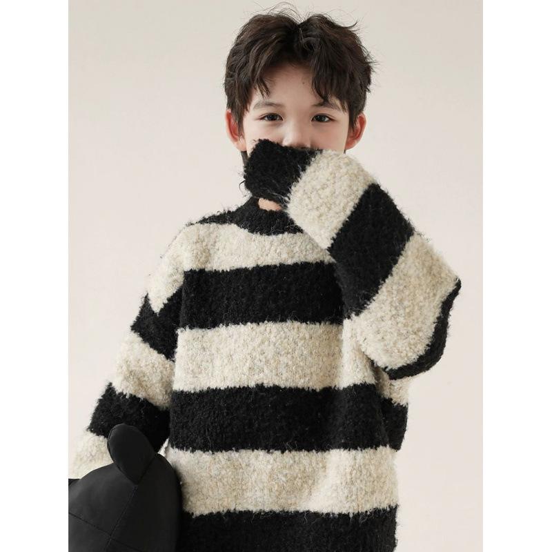 ニット キッズ 男の子 冬 裏起毛 セーター 子供服 長袖 防寒 暖かい ボーダー トップス 110 120 130 140 150 160 170