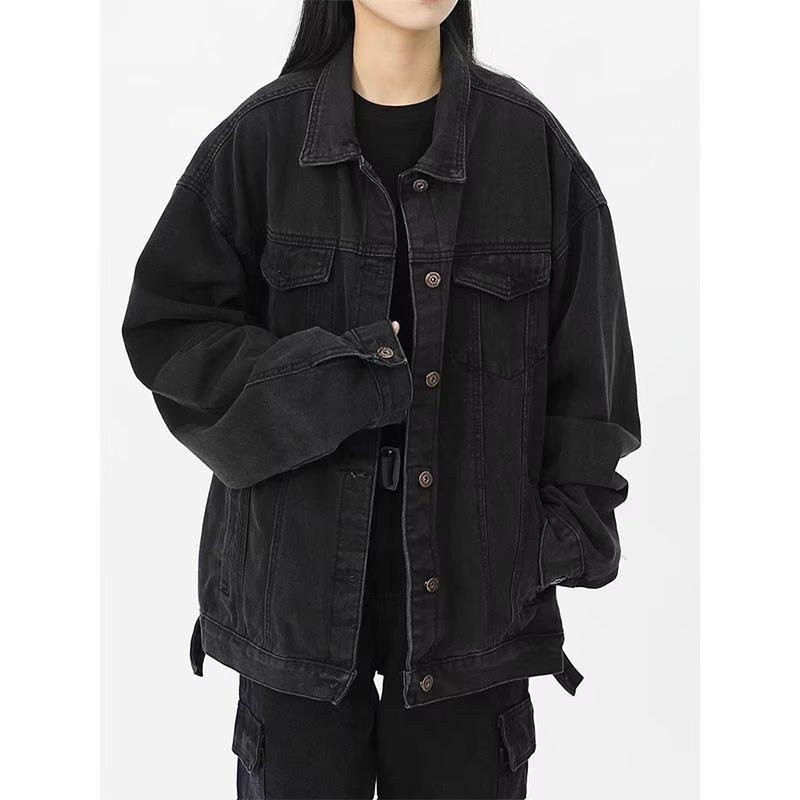ジャケット 男性用 デニム ブルゾン 韓国風 ストリート ファッション カジュアル Gジャン アウター ワーク ブラック 春秋 綿 耐摩耗 長袖
