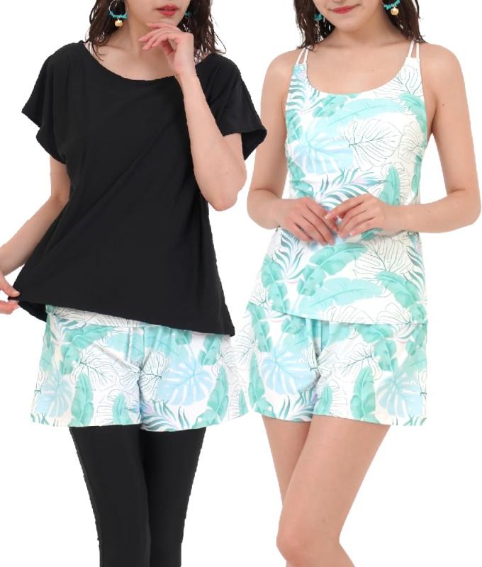 SWEET PASSION 水着 レディース 体型カバー 5点 セット ヨガ タンキニ Tシャツ パンツ レギンス ショーツ