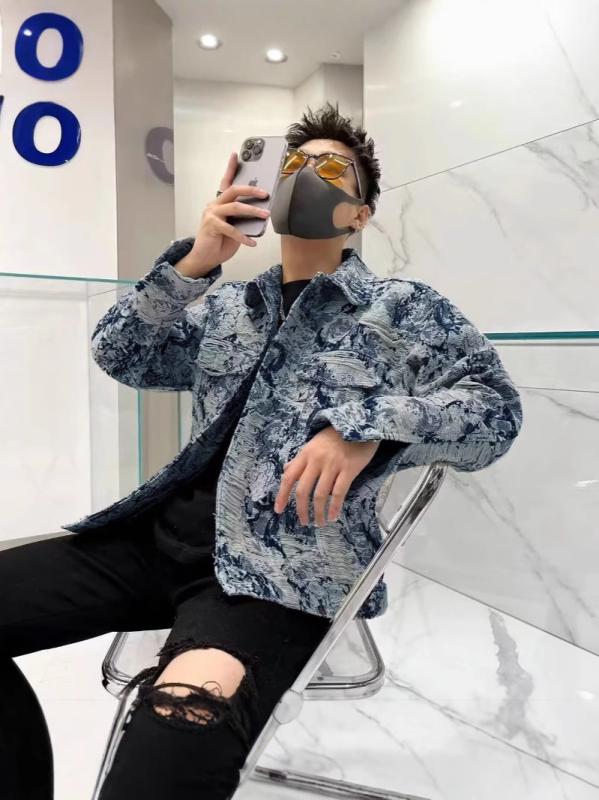 ジャケット 男性用 デニム 春秋 韓国風 ブルゾン 切り替え 普段使い 青色 M L XL XXL XXXL