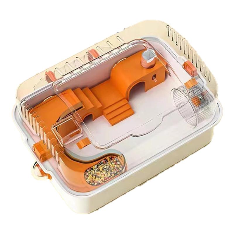 QD-WST ハムスターケージ 小動物用ケージ 透明 DIY可能 ABS製 組立式 給水ボトルなど含めて7点セット 長さ48CM*幅35CM*高さ25CM 持ち運びやすい お掃除しやすい 通気穴いっぱい 華やかなオレンジ