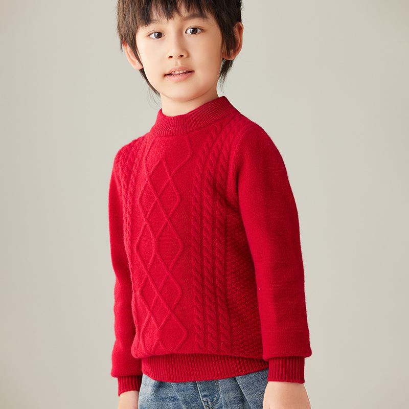 小わっぱ服 編み物 ティーシャツ 朦朦たる ピュアウール 有線テレビ編み 長袖 トップス 男女兼用 秋冬 無地 丸首 ベージュ カーキ 赤いこと
